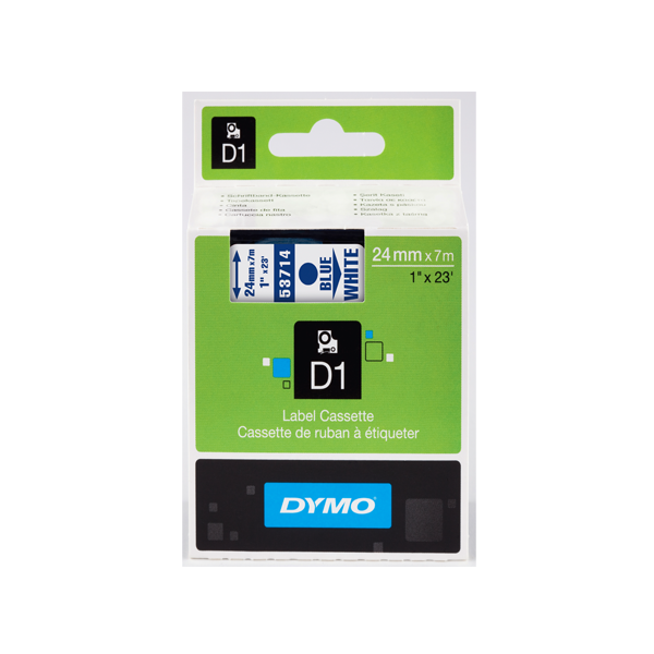 Dymo D1 Şerit Standart 24 MMx7 MT Beyaz Üzerine Mavi 53714